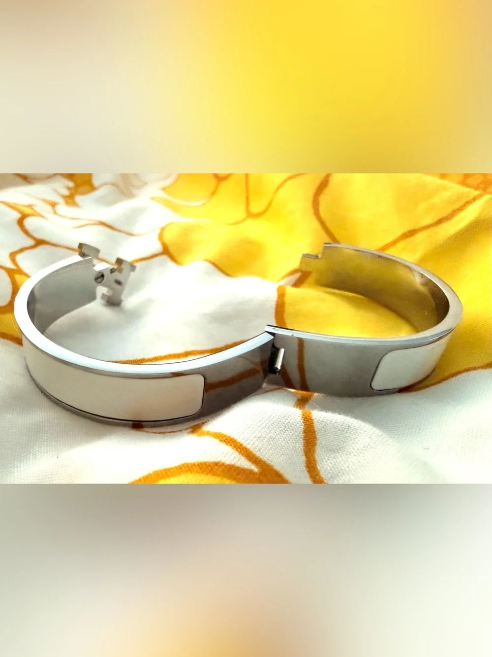 H Enamel Bracelet in White and Silver